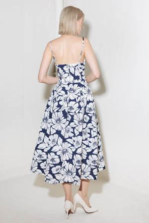 Navy woven midi skirt from Flying Tomato featuring a plain, classic design, perfect for casual or dressy occasions.