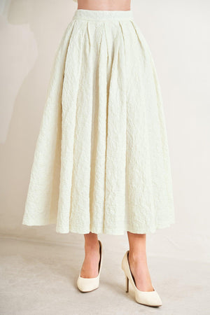 Flying Tomato Grand Entrance woven full skirt in ivory, flowing lightweight fabric with a relaxed fit and intricate woven design.