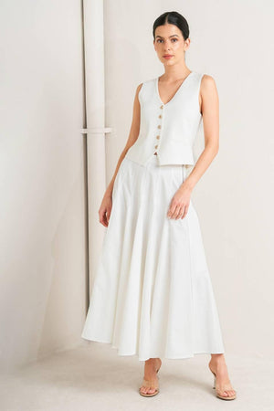 White woven circle skirt from Flying Tomato featuring a pale frame design, displayed on a neutral background.