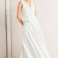 White woven circle skirt by Flying Tomato with a pale frame design, displayed flat with textured fabric details.