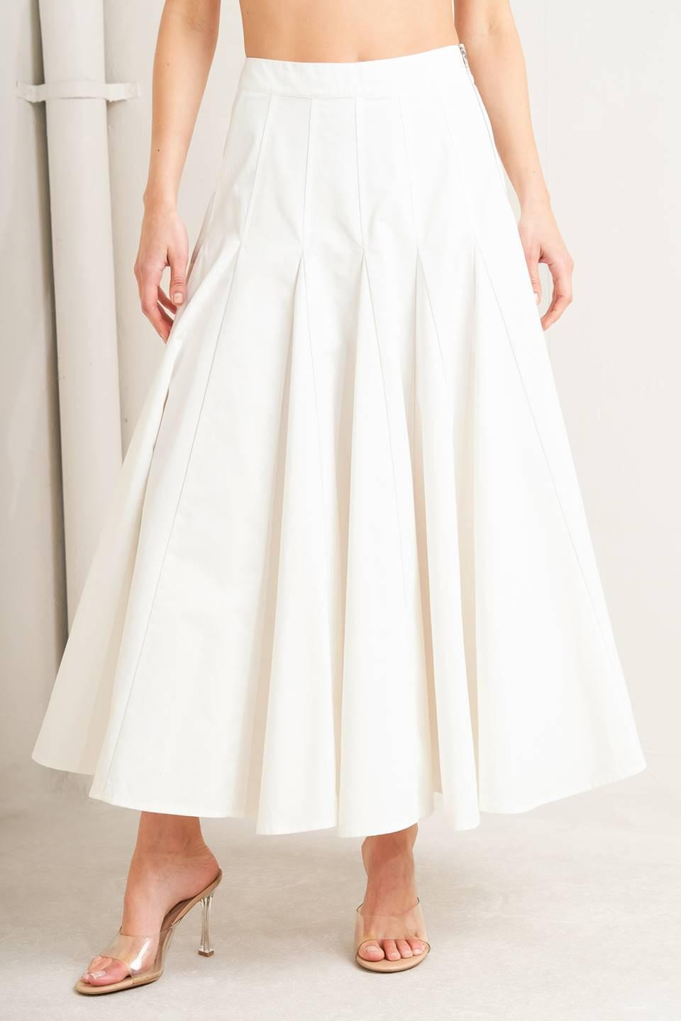 White woven circle skirt by Flying Tomato featuring a pale frame design, styled with a flowy, lightweight fabric.