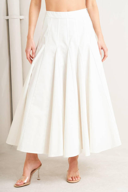 White woven circle skirt by Flying Tomato featuring a pale frame design, styled with a flowy, lightweight fabric.