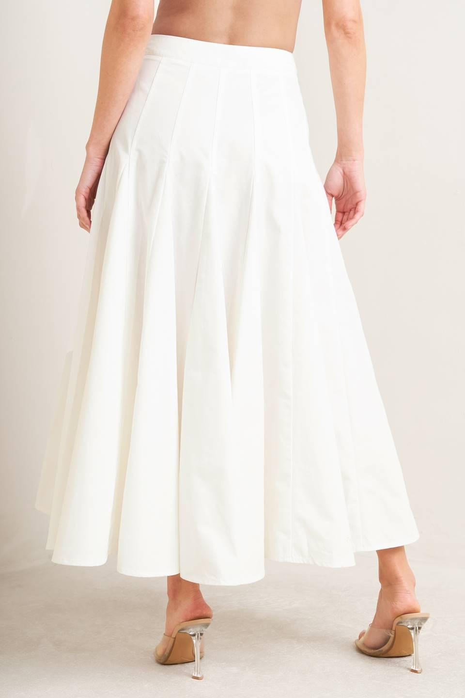 White woven circle skirt by Flying Tomato featuring a pale frame design, displayed on a neutral background.