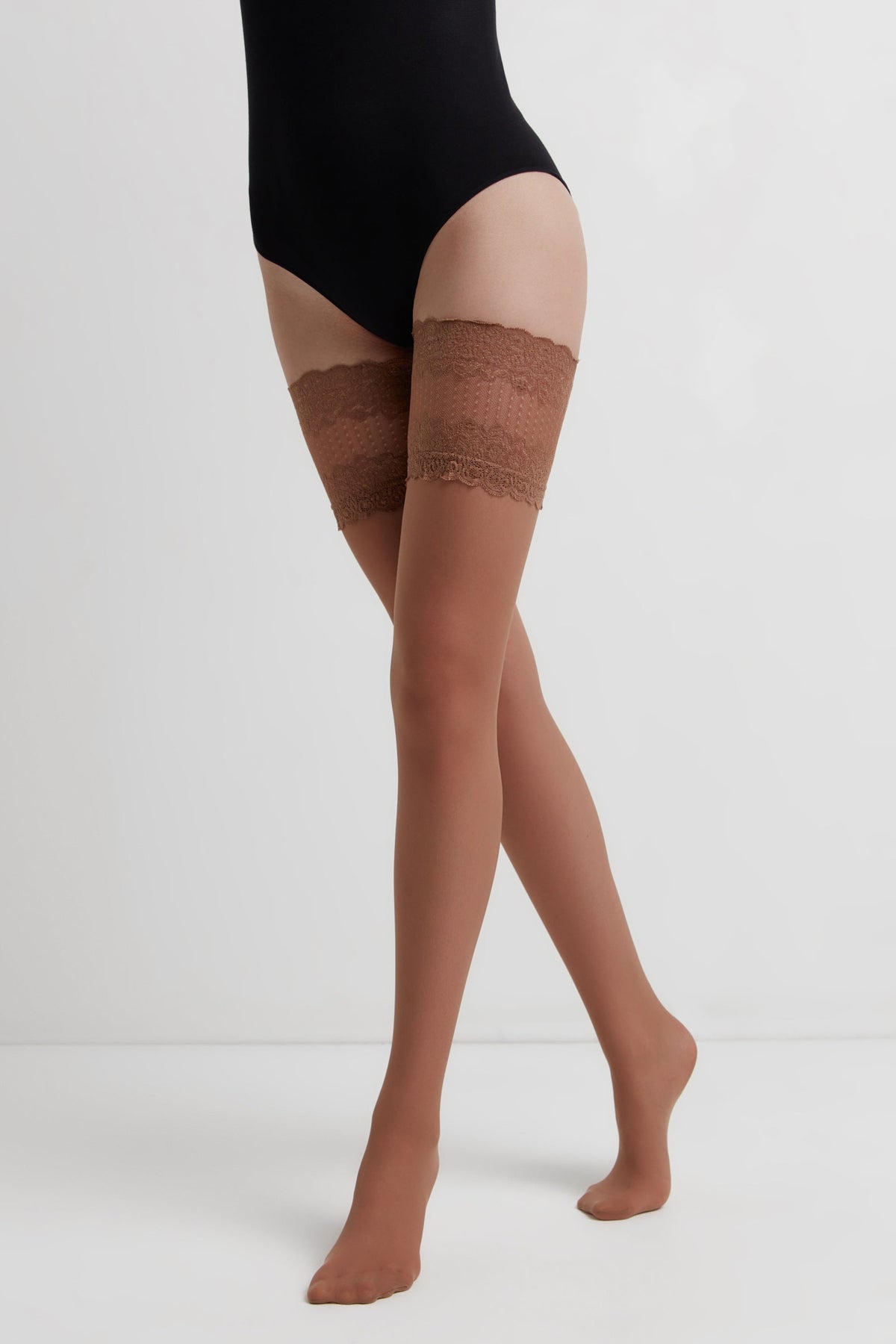 Conte Flame women's stockings with silicone lace top in bronze tone