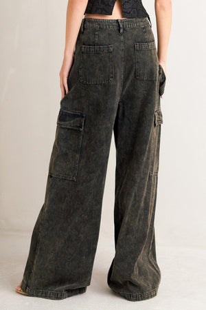 Black Flying Tomato Can't Blame Me Gargo Denim Pants with distressed details and classic five-pocket design.