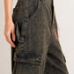 Flying Tomato Can't Blame Me Gargoyle denim pants in black showing front view with classic five-pocket style.