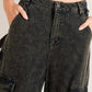 Black Flying Tomato Can't Blame Me Gargo Denim Pants laid flat, showing classic fit and detailed stitching.
