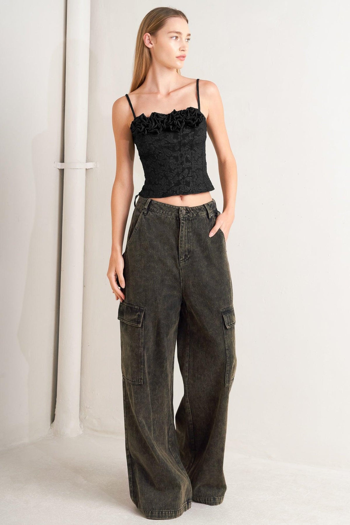 Black Can't Blame Me Gargoyle denim pants by Flying Tomato, featuring a stylish design and classic fit.