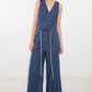 Flying Tomato I Still Believe denim pants in medium indigo, showcasing a stylish fit with classic denim details.