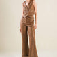 Brown leather pants from Flying Tomato, stylish gift from love, featuring a sleek fit and smooth texture.
