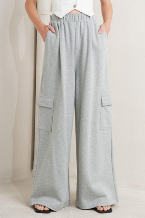 Flying Tomato Cross Your Mind Knit Pants in grey, cozy knit fabric with a relaxed fit, stylish casual pants for everyday wear.