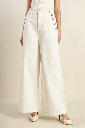 Flying Tomato delicate hue woven pants in white, featuring lightweight fabric and relaxed fit, perfect for casual wear.