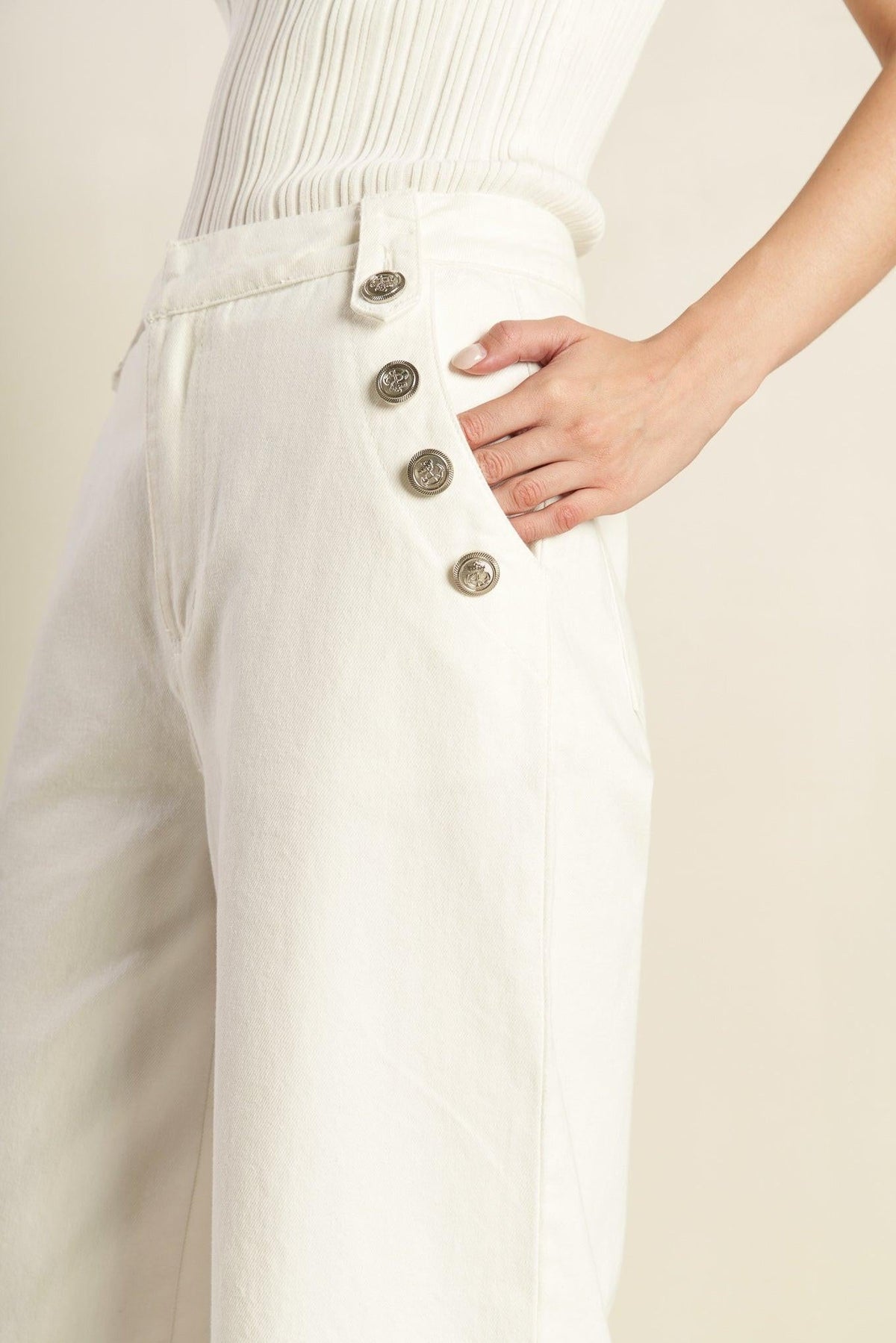Flying Tomato Delicate Hue Woven Pants in white, showcasing lightweight, textured fabric and relaxed fit for casual wear.