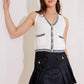 Flying Tomato indigo denim skort, casual shorts with front pockets and button closure, laid flat on a white background.