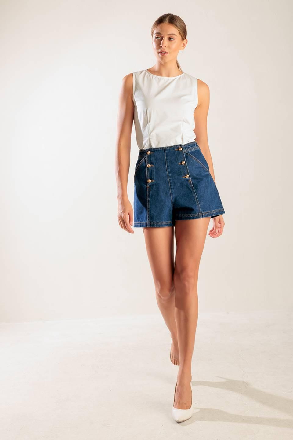 Flying Tomato denim shorts with a relaxed fit, featuring a classic indigo wash and casual style, perfect for summer wear.