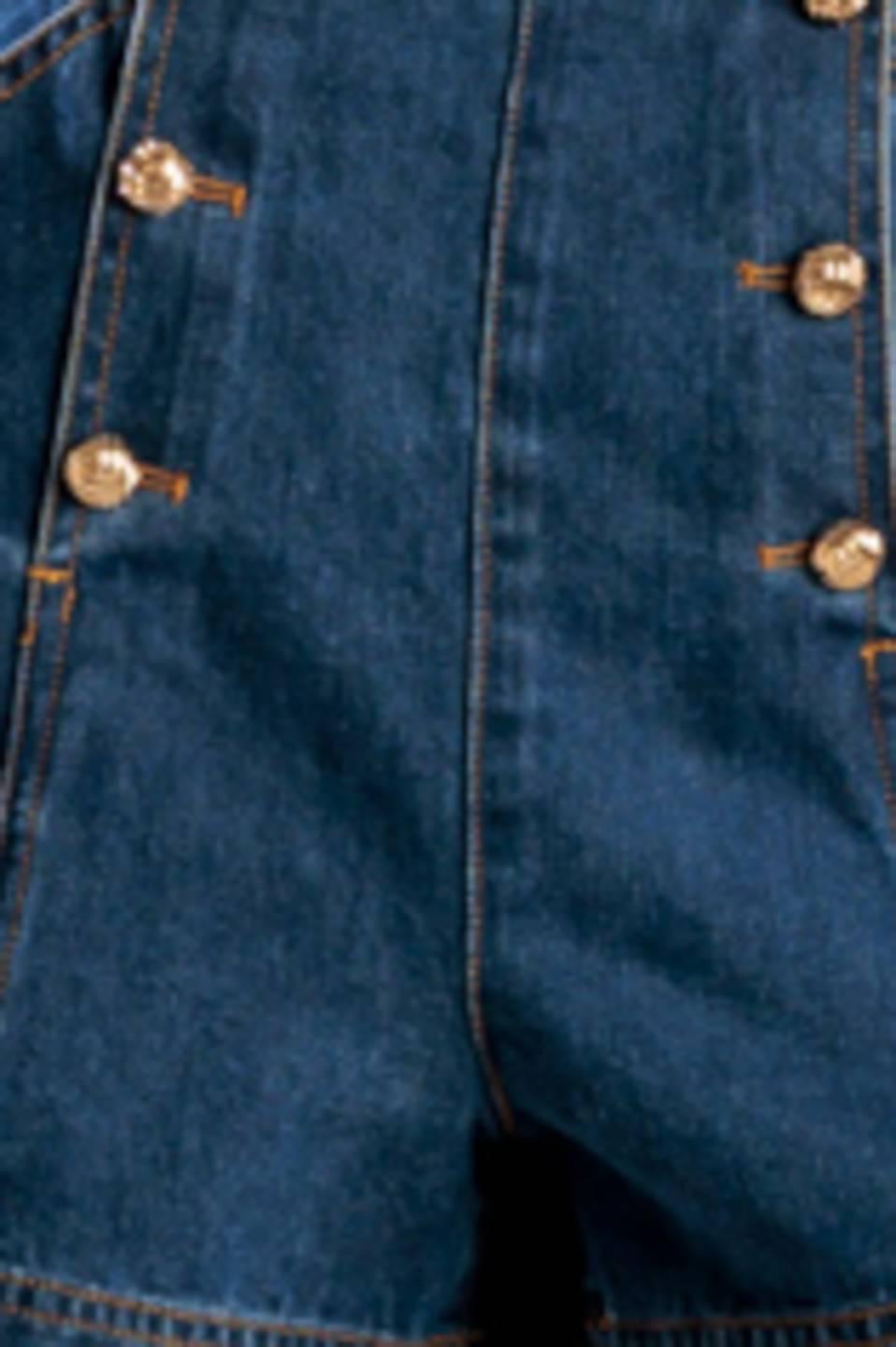 Flying Tomato denim shorts featuring a classic drive-in movie print, casual fit, and stylish design in indigo denim.