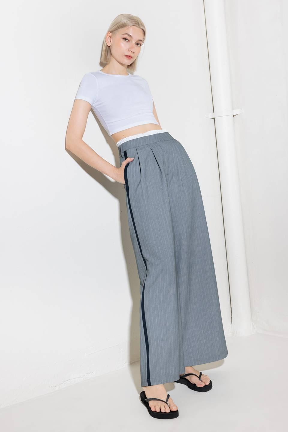 Flying Tomato Smile Bright grey woven pants, casual relaxed-fit trousers with a comfortable waistband and stylish design.