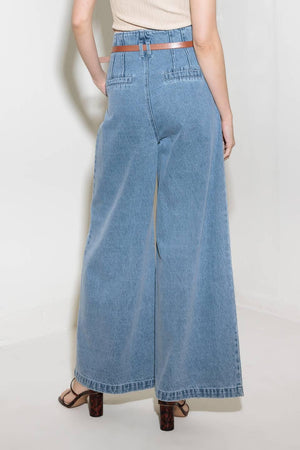 Flying Tomato kissed by sunlight denim pants in light denim with classic five-pocket design and relaxed fit.