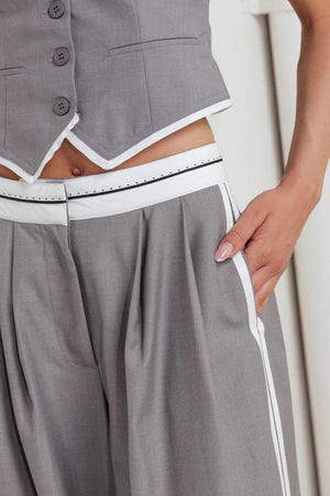 Flying Tomato Power Lines woven pants in grey and white featuring a relaxed fit and intricate woven pattern.