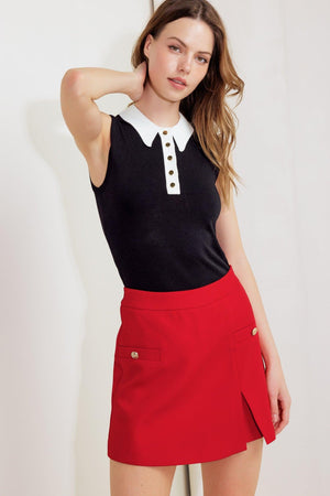 Red woven marshmallow-themed skort by Flying Tomato featuring a stylish, casual design with a comfortable fit.