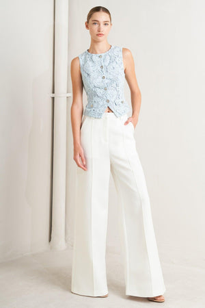 Flying Tomato Bright Moments woven pants in white with a relaxed fit, featuring textured fabric and wide-leg style.