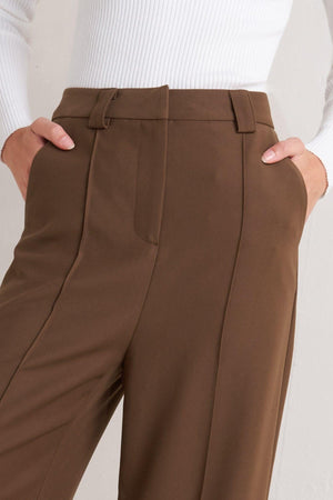 Flying Tomato Monday Flow brown woven pants, casual relaxed fit with textured fabric and elastic waistband.