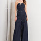 LE BONHEUR V CUT VOW DENIM JUMPSUIT