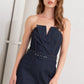 LE BONHEUR V CUT VOW DENIM JUMPSUIT