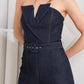 LE BONHEUR V CUT VOW DENIM JUMPSUIT