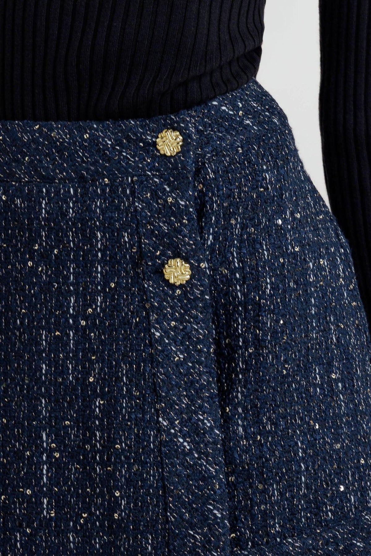 Flying Tomato Parisian Navy Tweed Skort, stylish navy tweed shorts with a tailored fit and classic design.
