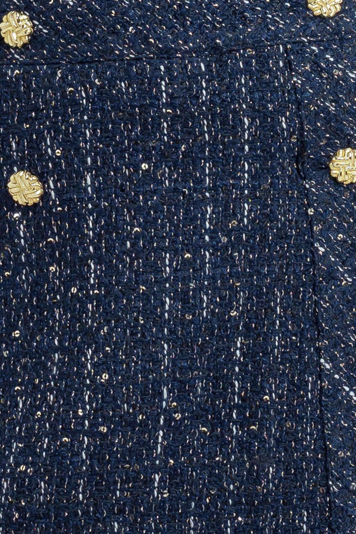 Flying Tomato Parisian Navy Tweed Skort, stylish navy shorts with tweed fabric, front pockets, and a tailored fit.