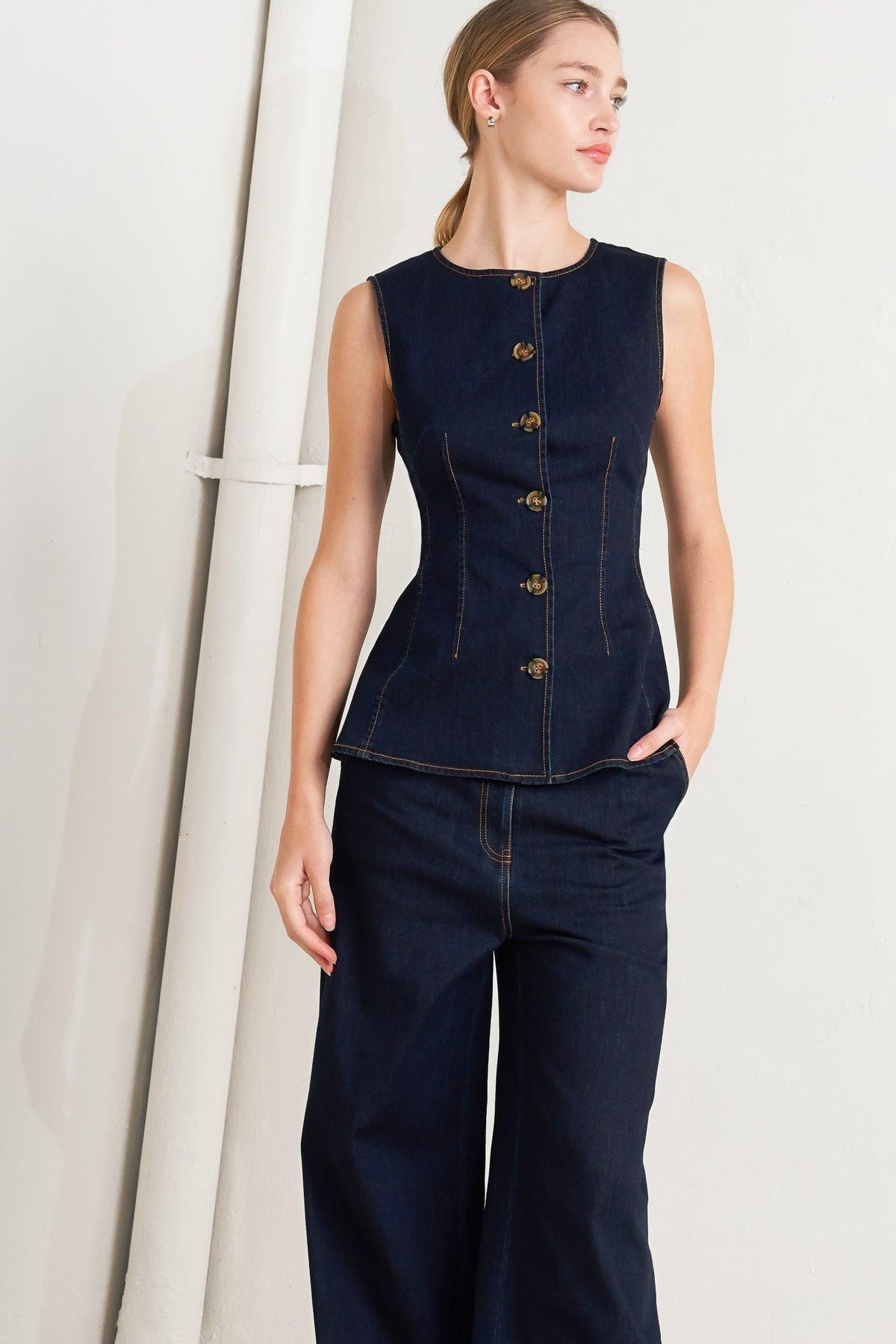 Flying Tomato Euro City Denim Pants, stylish blue denim pants with a classic fit and stitching details.