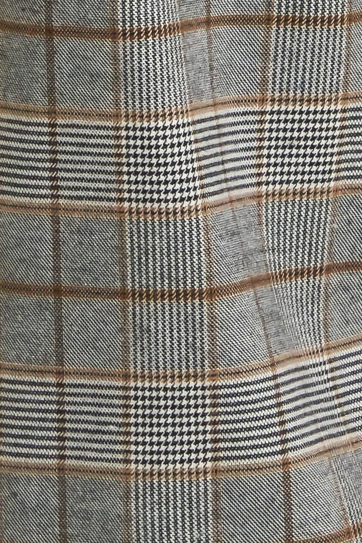 Flying Tomato woven plaid pants in brown and black, featuring a relaxed fit and woven fabric detail.