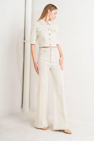 Flying Tomato modern neutral twill pants in ecru, featuring a tailored fit and classic design, suitable for casual or professional wear.