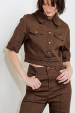 Flying Tomato Vineyard Chic Twill Pants in brown, casual fit with a tailored look, shown on a model.