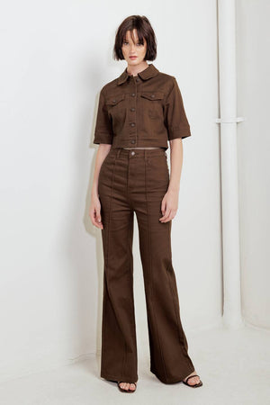 Flying Tomato Vineyard Chic Twill Pants in brown, casual pants with a relaxed fit and stylish design.