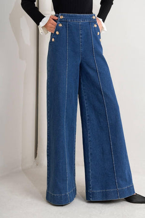 Flying Tomato street-ready denim pants in indigo, showcasing classic design and comfortable fit on a model.