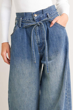 Flying Tomato everyday cinch denim pants in indigo, slim fit with classic five-pocket design, casual and comfortable for daily wear.