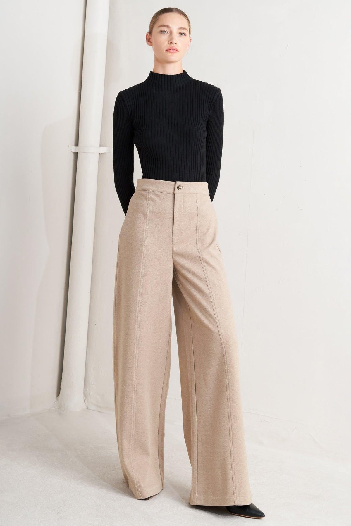 Flying Tomato modern mocha knit pants with a stylish fit, featuring a cozy knit texture and casual design.