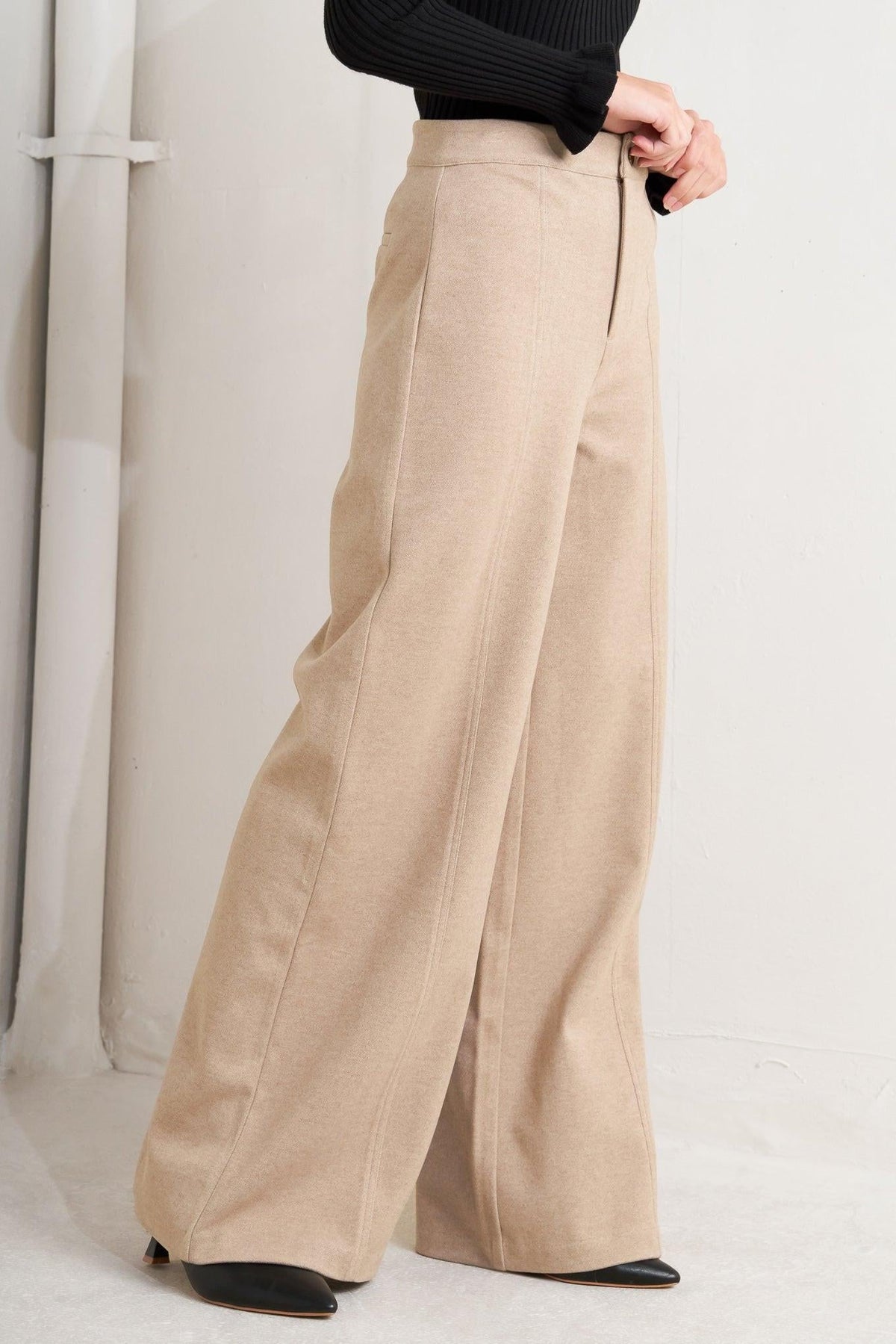 Flying Tomato modern mocha knit pants featuring a stylish corset-inspired design and comfortable fit.