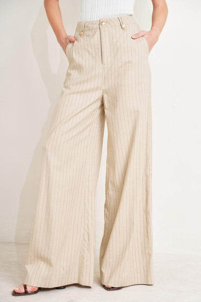 Flying Tomato woven pants in taupe and black, tailored with a sleek, professional fit perfect for office or casual wear.