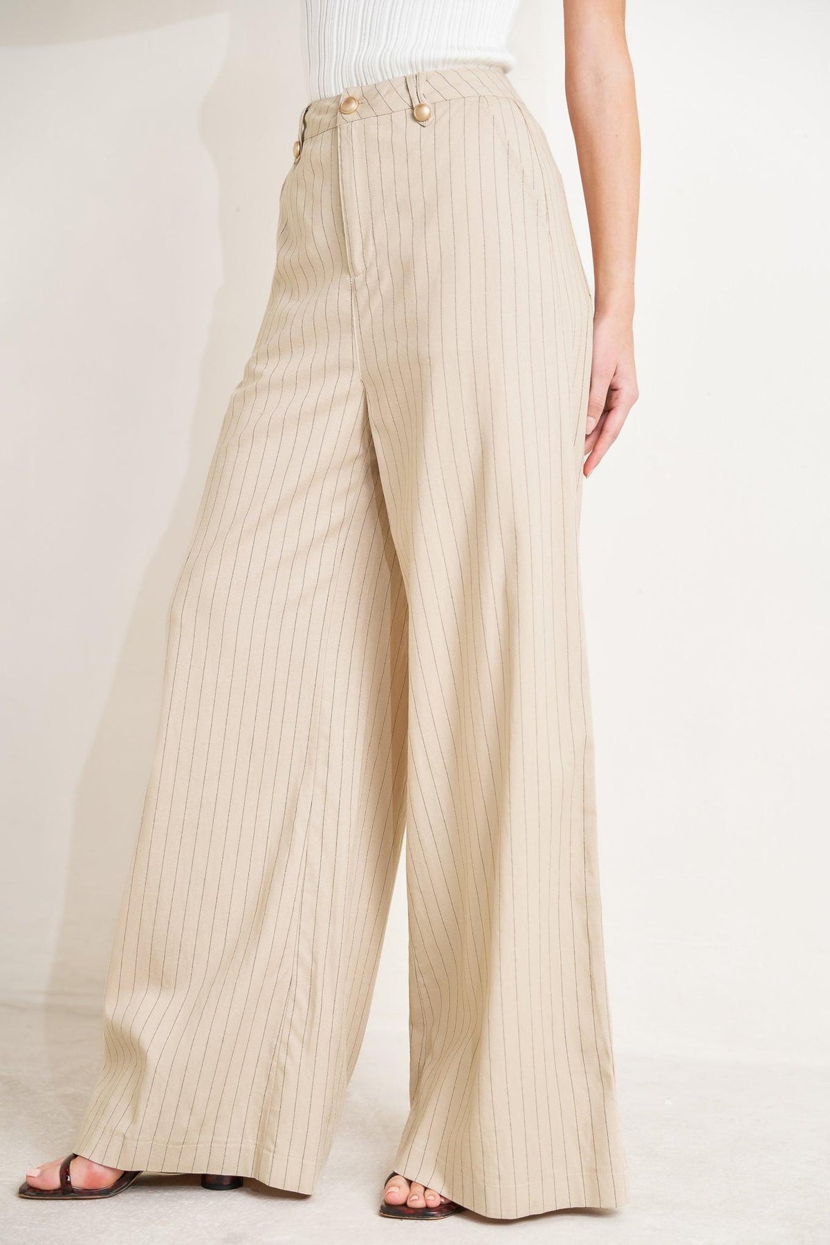 Flying Tomato woven pants in taupe and black, stylish and comfortable pants with a tailored fit, perfect for casual or office wear.