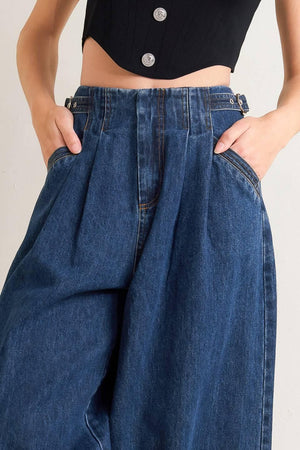 Flying Tomato Feminine Denim Pants with classic five-pocket design and slim fit, shown on a model.