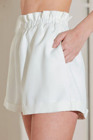 Flying Tomato Summer Icon Mode woven shorts in white, featuring a casual, stylish design with a comfortable fit.