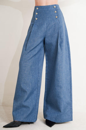Flying Tomato Power Move woven pants in denim blue, casual pants with a relaxed fit and woven fabric texture.