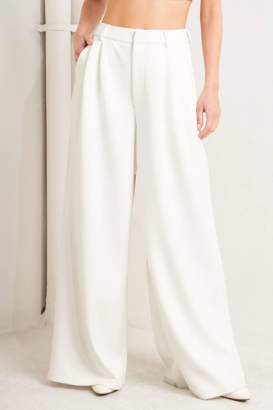 Flying Tomato PURE ELEGANCE woven pants in white, stylish and comfortable pants with a tailored fit, perfect for casual or dressy wear.