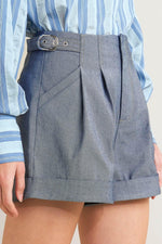 Flying Tomato confidently cool tailored woven shorts in light indigo with a tailored fit and woven fabric, casual summer style.