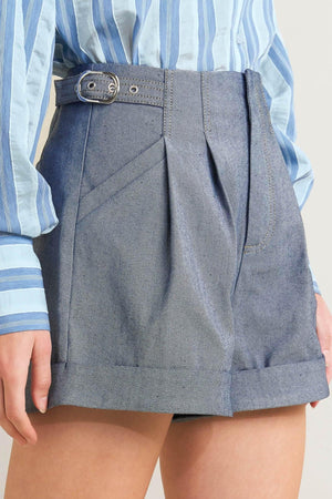 Flying Tomato confidently cool tailored woven shorts in light indigo with a tailored fit and woven fabric, casual summer style.