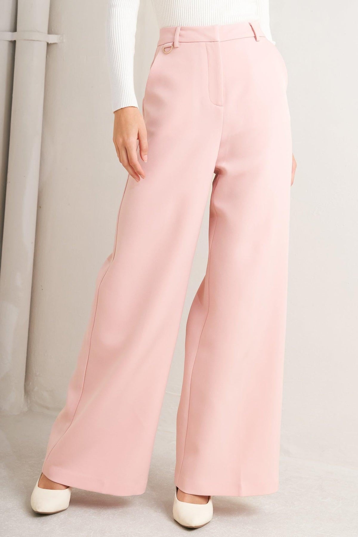 Flying Tomato Elevated Classic Woven Pants in pink, showing the front view with a relaxed fit and woven fabric texture.