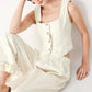 Flying Tomato Sunday Soft Flow woven culotte pants in oatmeal fabric, featuring a relaxed fit and wide-leg design.